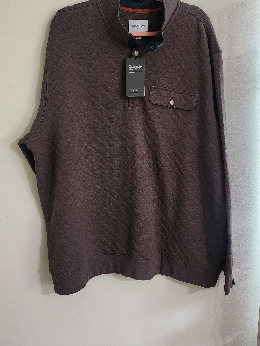 Goodfellow & Co Brown Quilted Comfort Wear Quarter Snap Pullover XXL NWT